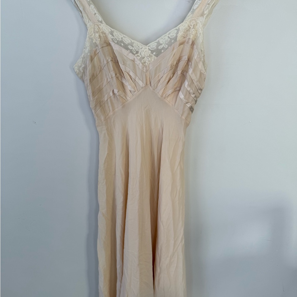 Vintage Regime Brenner 100% Silk Lace Trimmed Cream Slip Maxi Dress - 34B 36A
